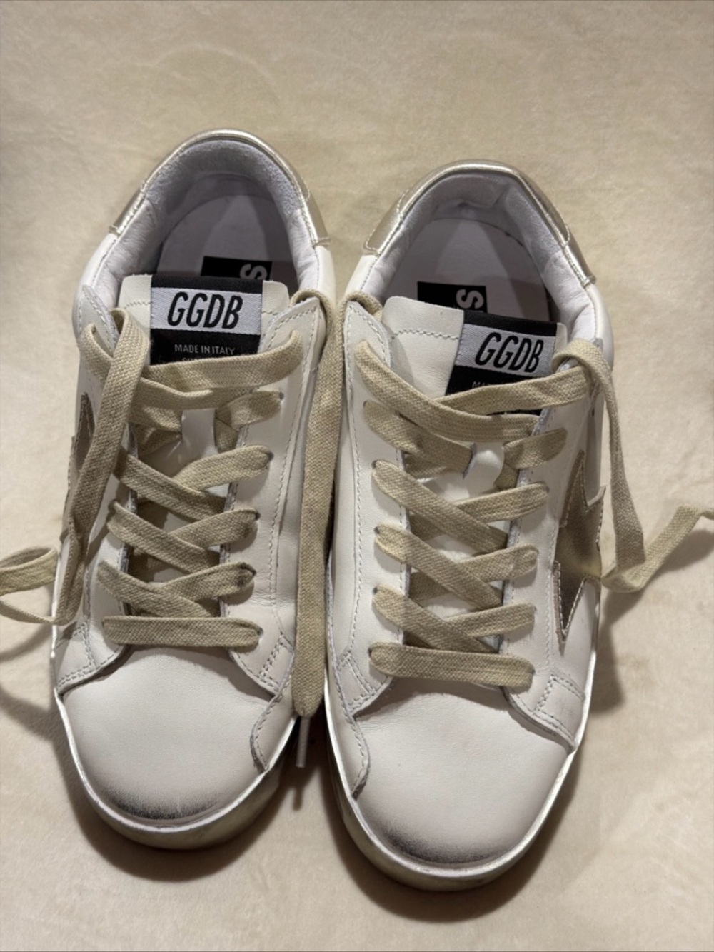 Golden Goose White Leather Sneakers with Beige Laces